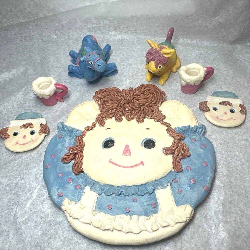 vintage 1996 Raggedy Ann and Andy mini resin tea set from Popular Imports.